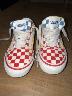 Vans Checkerboard Low Top Sneakers - Red, Blue & Yellow Accents